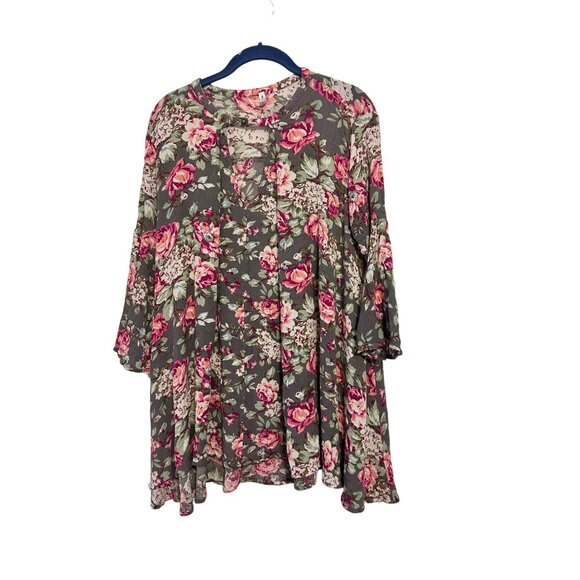 Pink Blush gray and pink floral maternity tunic blouse L - Picture 3 of 7